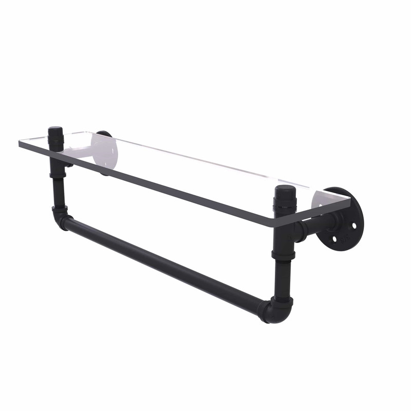 22" Glass Shelf with Towel Bar, Matt Black Finish